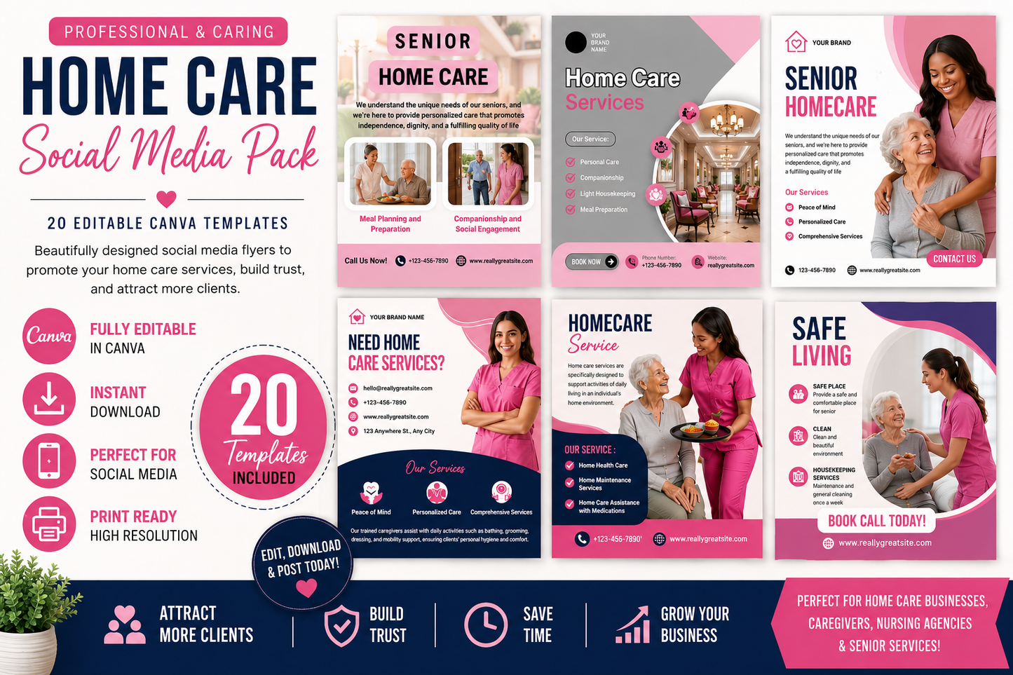 Home Care Social Media Flyer Bundle | 20 Editable Canva Templates | Healthcare Marketing Pack