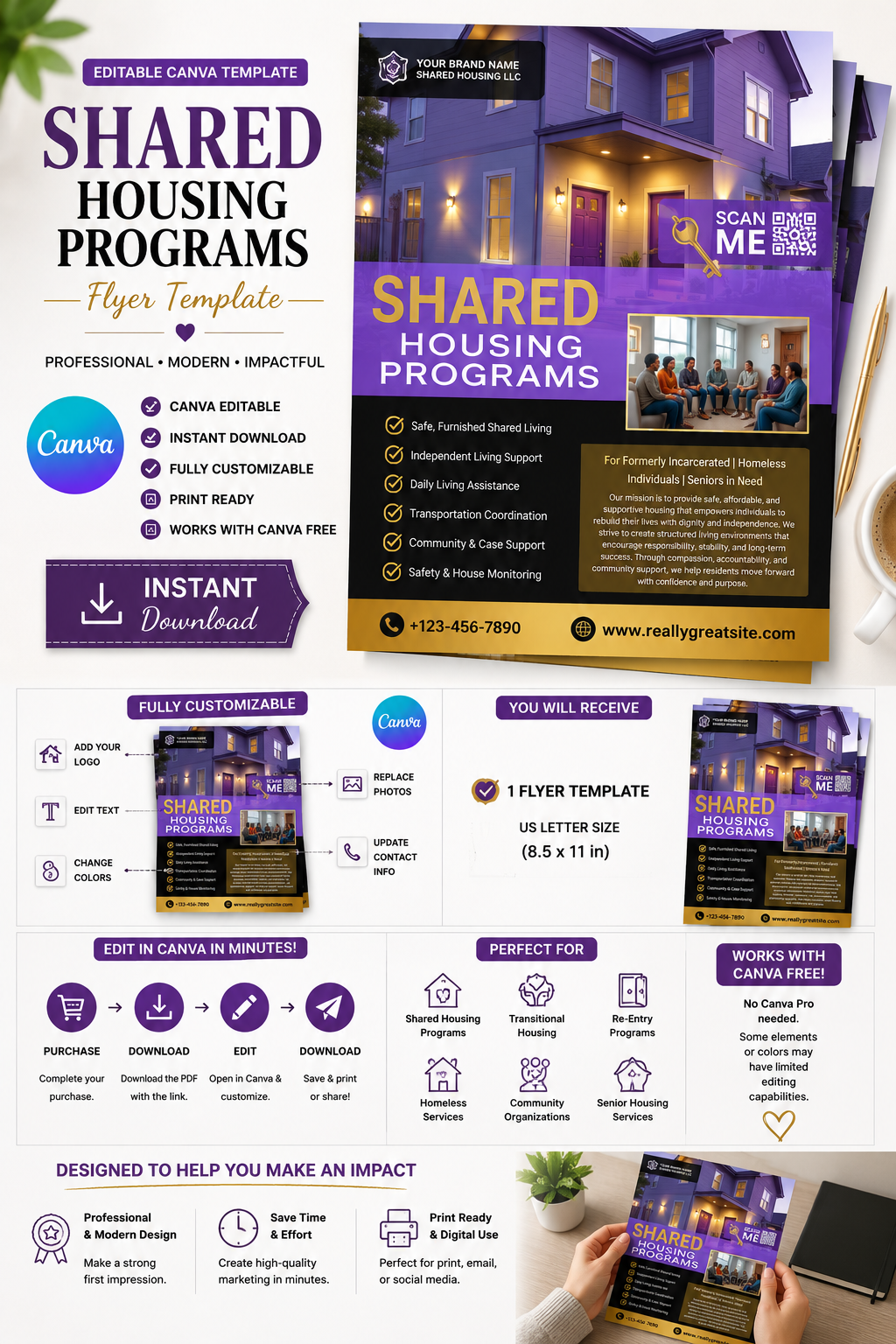 Shared Housing Flyer Canva Template | Editable Transitional Housing & Independent Living Flyer | Instant Digital Download