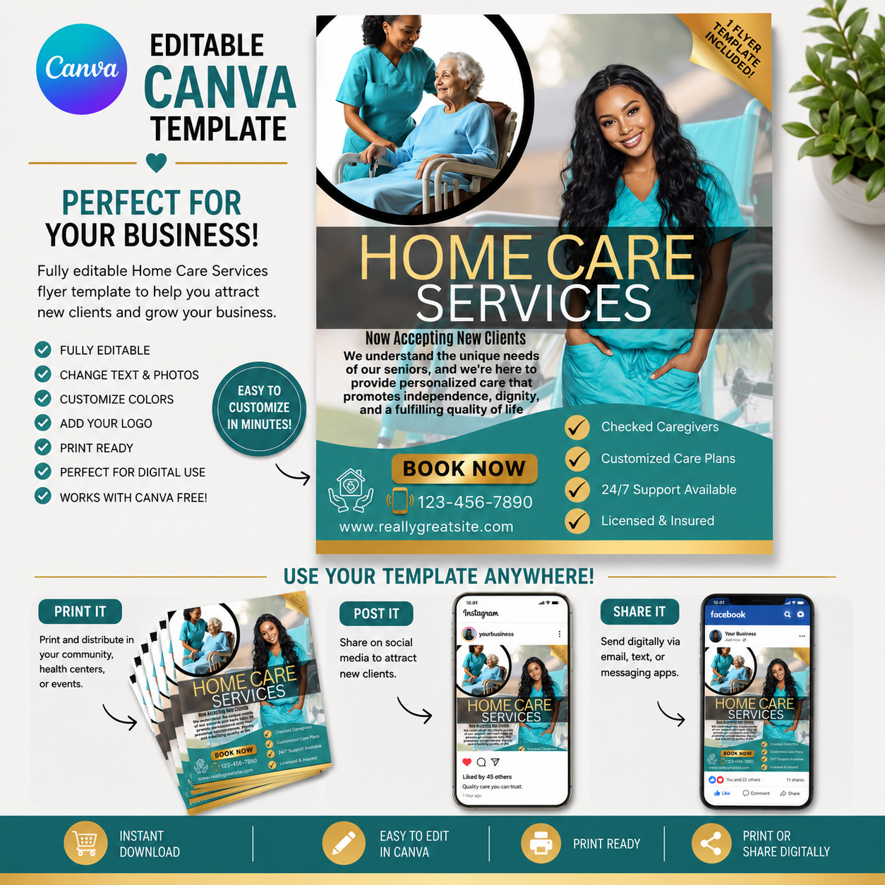 Turquoise Home Care Flyer Canva Template | Editable Senior Care Flyer | Home Healthcare Marketing Template | Instant Digital Download (Copy) (Copy) (Copy) (Copy) (Copy)