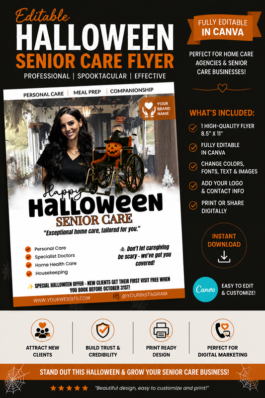 Halloween Senior Care Flyer | Editable Canva Template | Home Care Marketing Flyer
