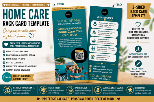 Home Care Rack Card Template | Editable Canva Rack Card | 2-Sided Marketing Brochure