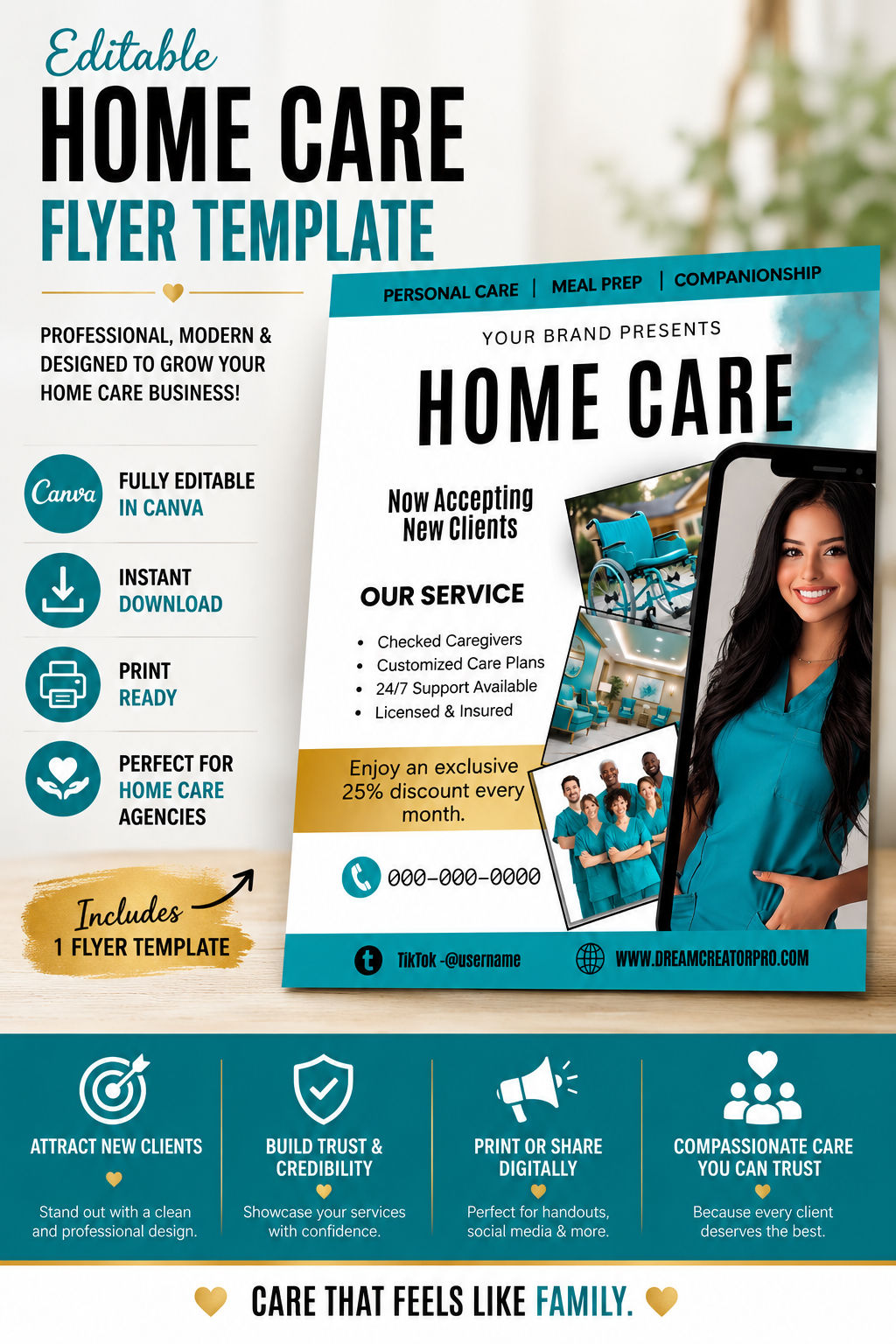 Home Care Flyer | Editable Canva Template | Professional Healthcare Marketing Flyer