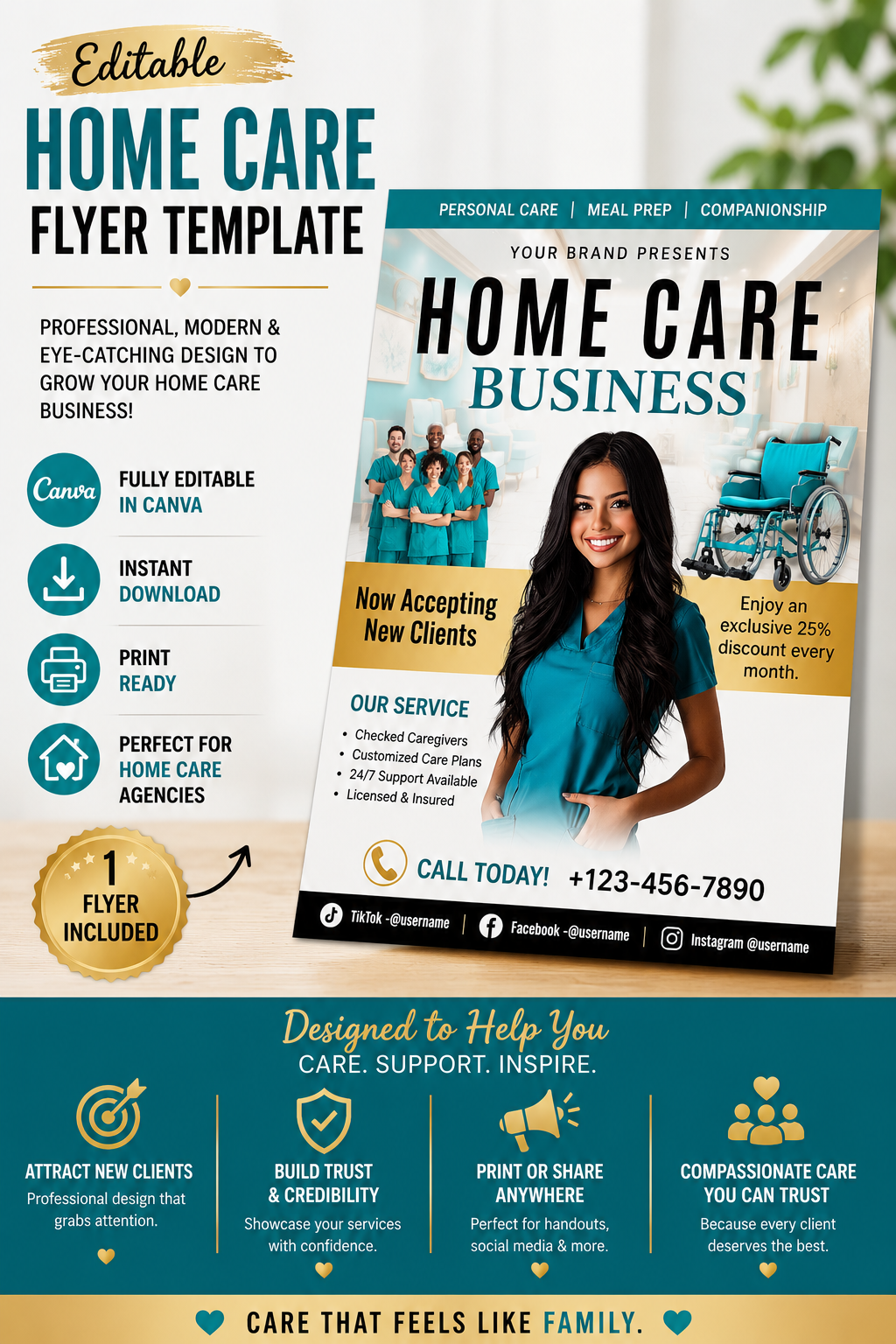 Home Care Business Flyer | Editable Canva Template | Professional Healthcare Marketing Flyer