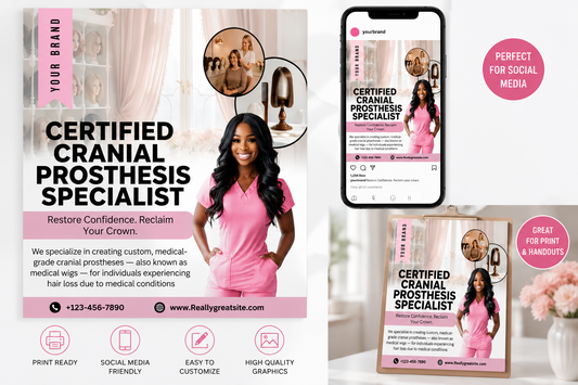 Certified Cranial Prosthesis Specialist Flyer | Editable Canva Template | Medical Wig Marketing Flyer