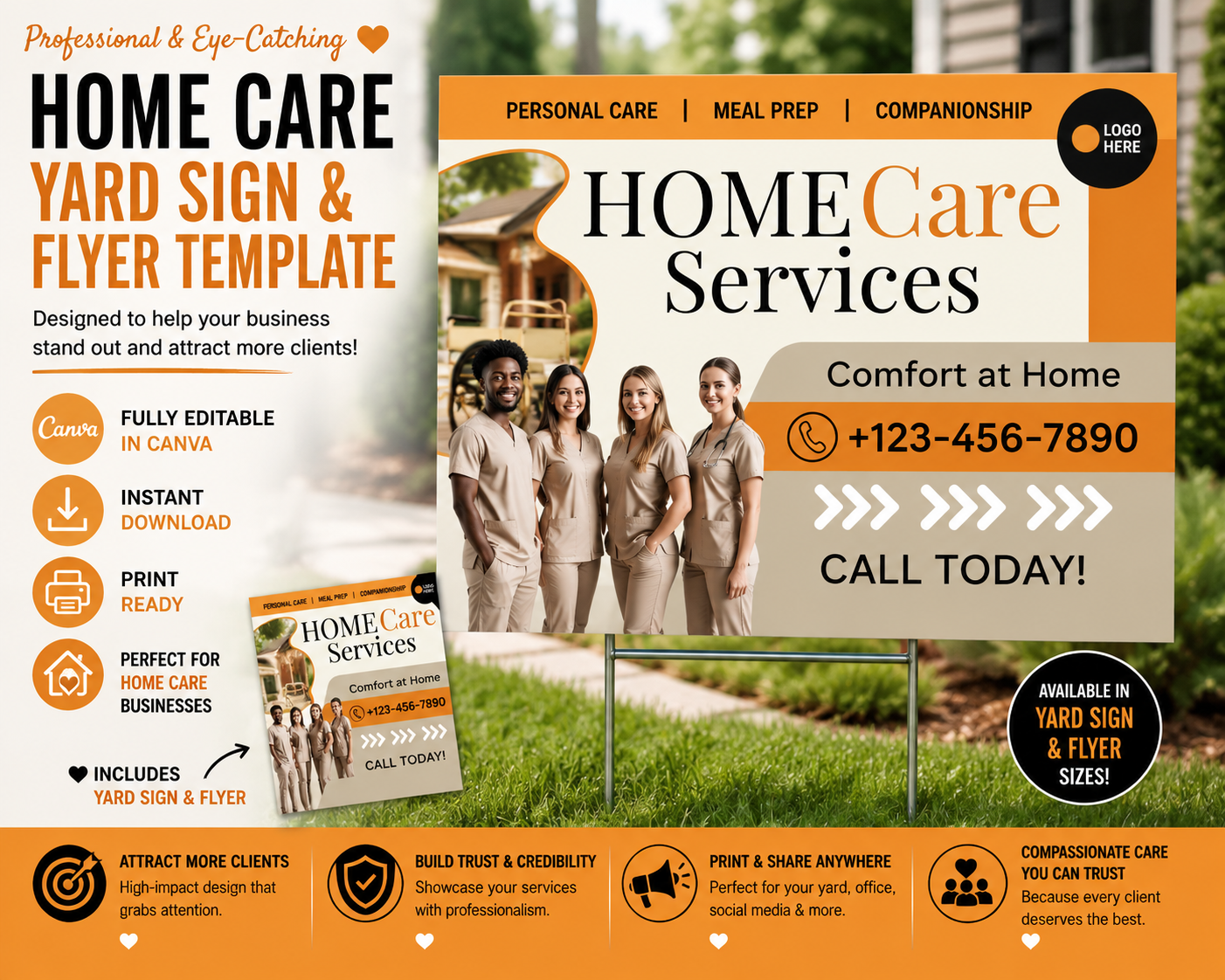 Home Care Yard Sign & Flyer Template | Editable Canva Marketing Template | Printable Healthcare Sign