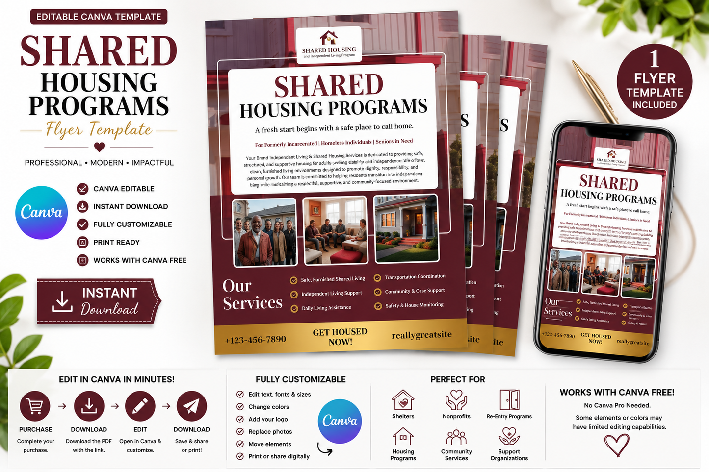 Shared Housing Flyer Canva Template | Editable Independent Living Flyer | Transitional Housing Marketing | Shelter Flyer | Digital Download
