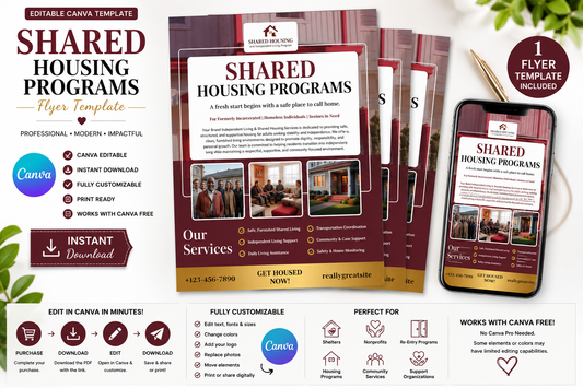 Shared Housing Flyer Canva Template | Editable Independent Living Flyer | Transitional Housing Marketing | Shelter Flyer | Digital Download