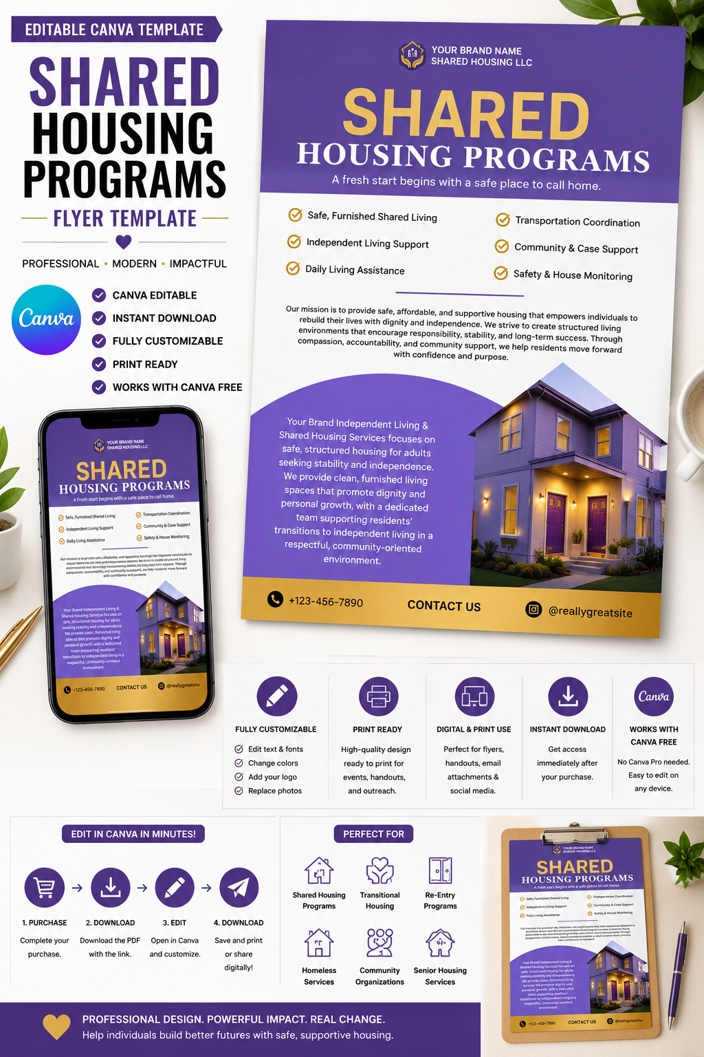 Shared Housing Flyer Canva Template | Editable Independent Living Flyer | Instant Digital Download