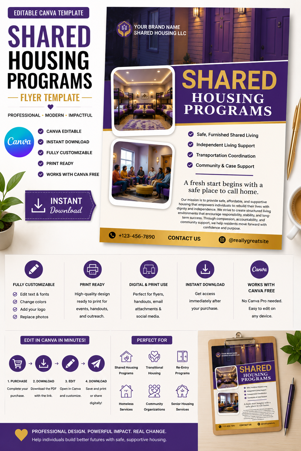 Shared Housing Flyer Canva Template | Editable Housing Program Flyer | Instant Digital Download