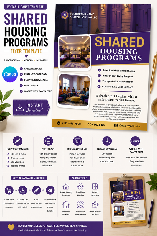 Shared Housing Flyer Canva Template | Editable Housing Program Flyer | Instant Digital Download
