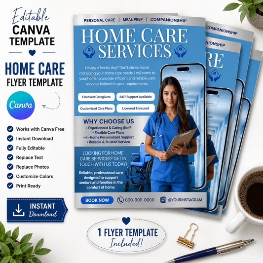 Home Care Flyer Canva Template | Editable Home Healthcare Flyer | Instant Digital Download