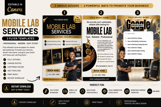 3 Mobile Lab Flyer Canva Templates | Editable DNA Testing Marketing Flyers | Instant Digital Download
